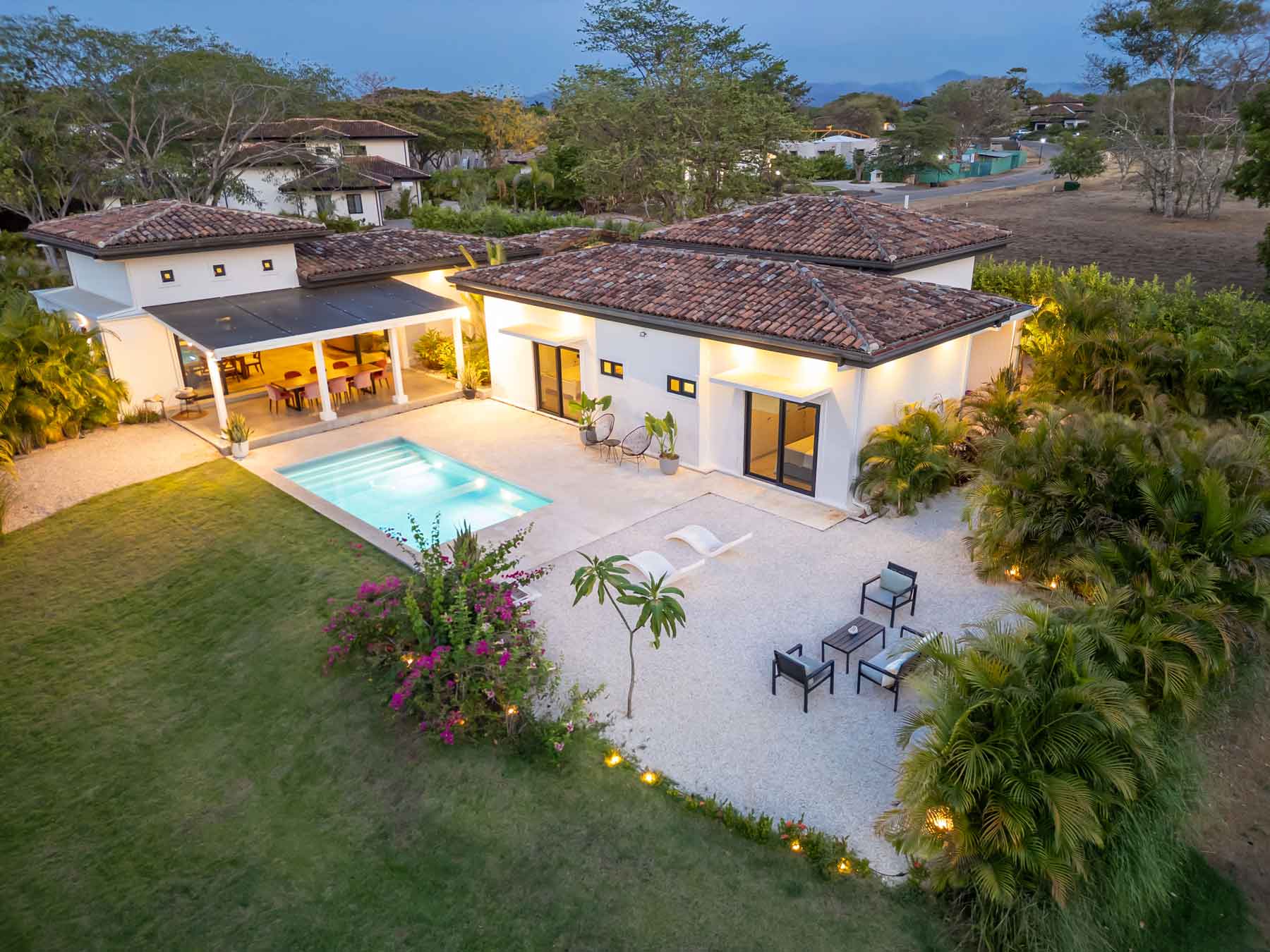 Casa Allamanda from above at dusk